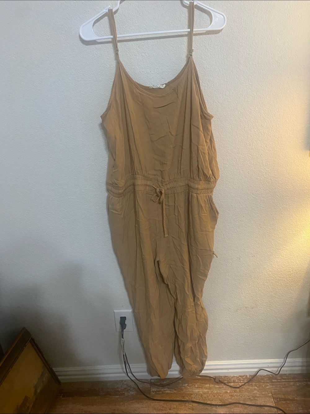 Women’s Tan Sleeveless Drawstring Jumpsuit